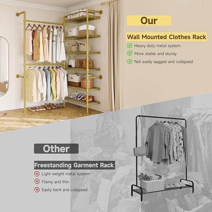 L2 Wall Mounted Closet System, Industrial Pipe Clothing Rack Clothes Racks - Image 4