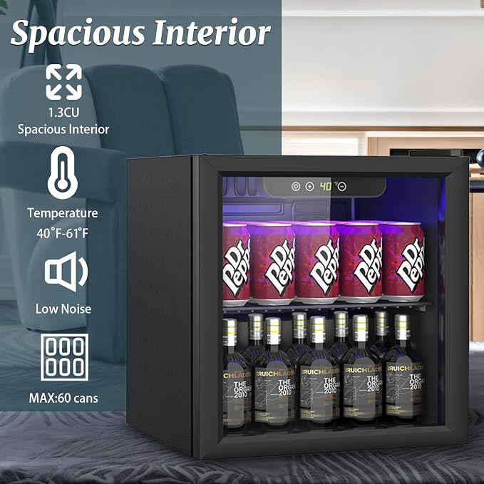1.3 Cu.ft Beverage Refrigerator Cooler, 60 Cans Mini Fridge - Image 5