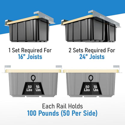 HANDT Overhead Garage Storage Rack, Connectable Heavy Duty Metal Ceiling Rails - Image 5
