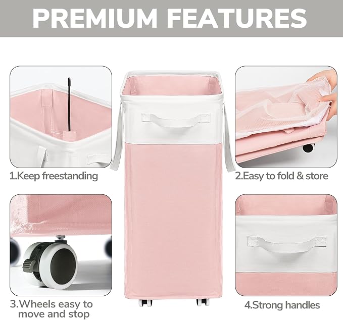 Goodpick Laundry Basket with Wheels 2-Pack, 75L Tall Clothes Hamper, Large - Image 2