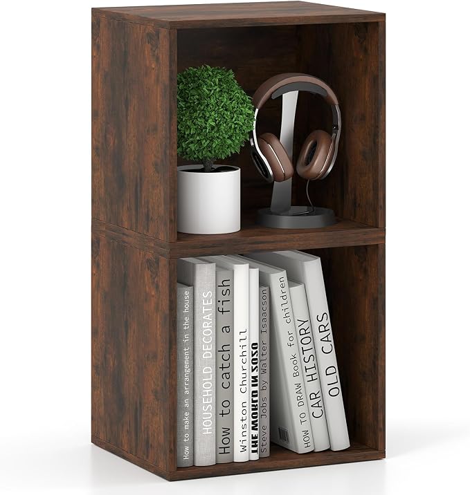 Giantex 2-Cube Bookcase, Stackable Cube Storage Organizer w/Open Bookshelf by Giantex