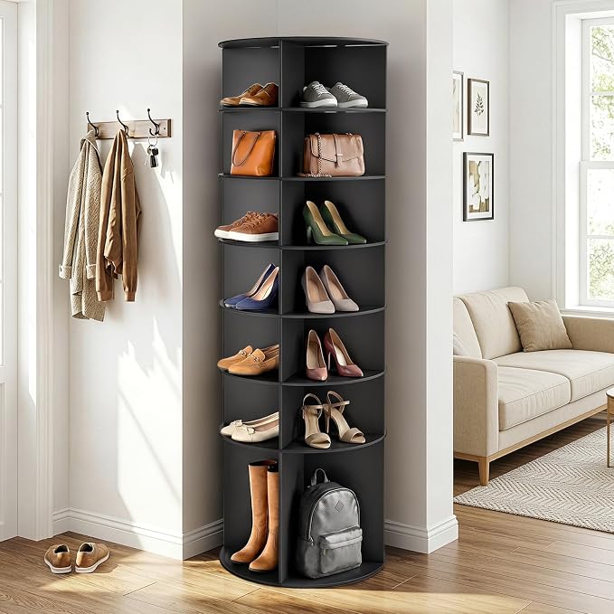 Karl home Black 7 Tier 360° Rotating Shoe Rack Tower, Spinning Shoe Display | by Karlhome