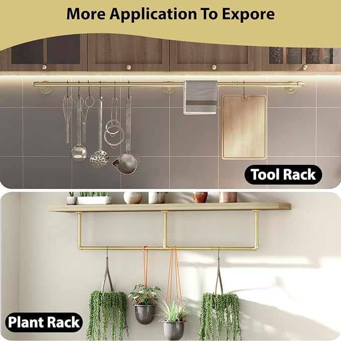 Wall Mounted Clothes Rack, Heavy Duty Gold Garment Rack Bar, Dressing Room - Image 6