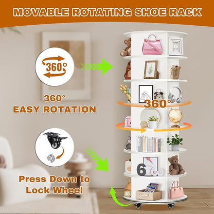 7 Tier Rotating Shoe Rack with 4 Universal Wheels, 360° Revolving Free Standing - Image 3
