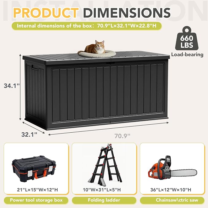 270 Gallon HDPE Deck Box Outdoor Indoor Waterproof Storage Box - Image 6