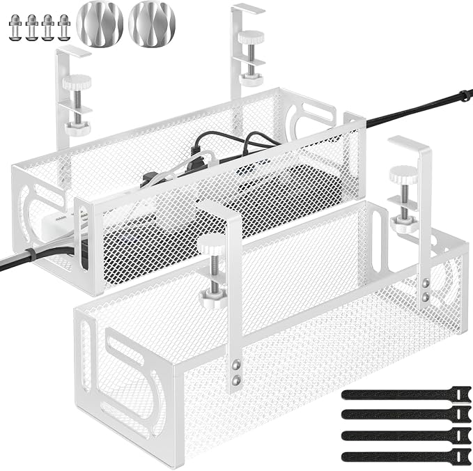 Under Desk Cable Management Tray, 15.7'' No Drill Steel Desk Cable Organizers by BESTFORYOU