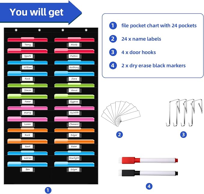 REGELETO 24 Pockets File Storage Pocket Chart - Image 4