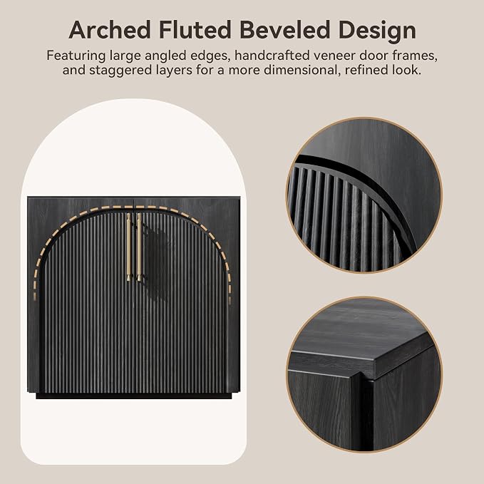 Sideboard Buffet Cabinet with Fluted Doors, 94.5'' W Credenza | Modular Storage - Image 4