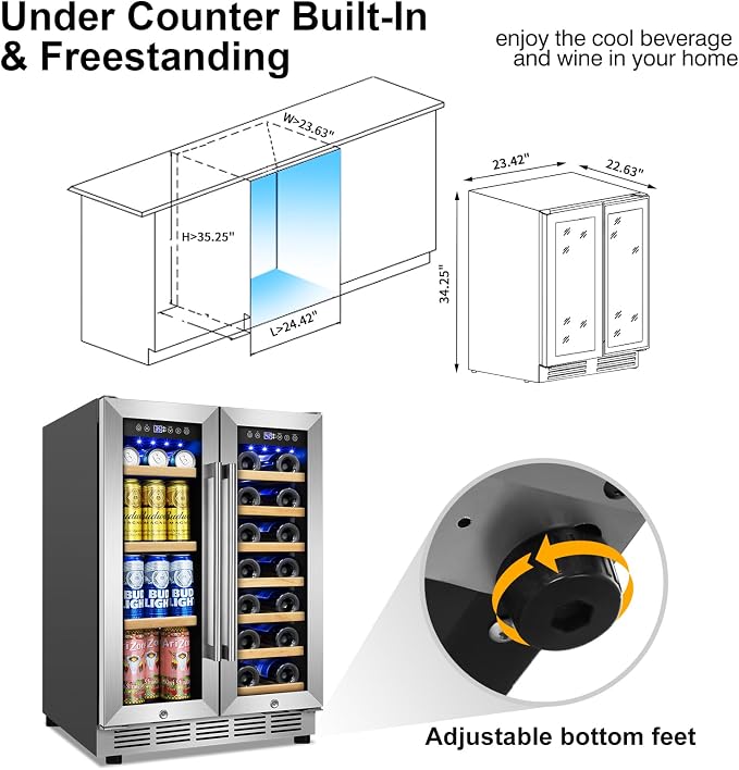 Wine and Beverage Refrigerator, 24 Inch Beverage Cooler Dual Zone - Image 4