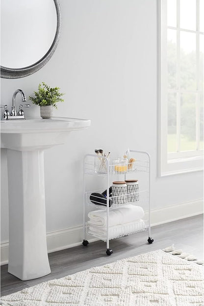 Rubbermaid 3-Tier Shelving Wheeled Organizer, Wire Adjustable Metal Storage Cart - Image 4