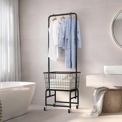 Rolling Laundry Cart with Wheels, Laundry Hamper Basket Organizer with Clothes - Image 2