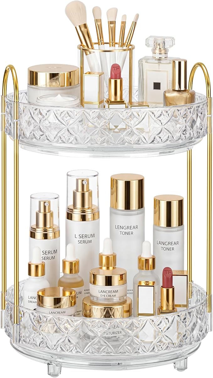 360 Rotating Makeup Organizer for Vanity, 2 Tier Adjustable Perfume Organizer by LAREKUN