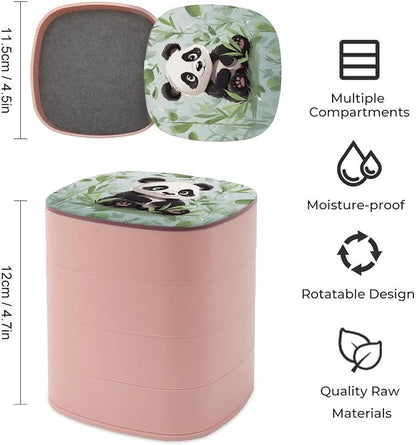 Panda Bamboo Rotating Jewelry Organizer Box 4-Layer 360° Rotatable ABS Jewelry - Image 2