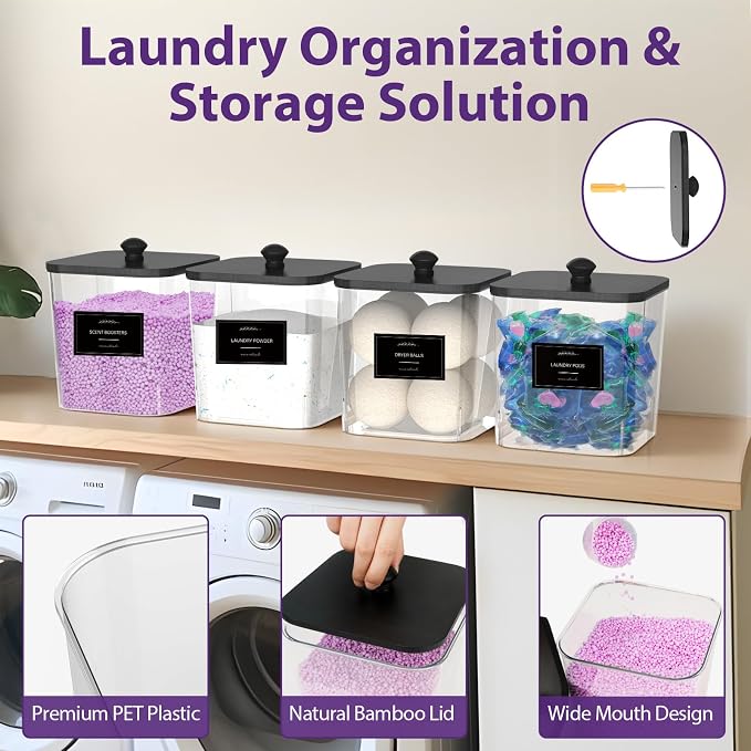 4 Pack Clear Laundry Pods Container, Plastic Square Laundry Room Organization - Image 4