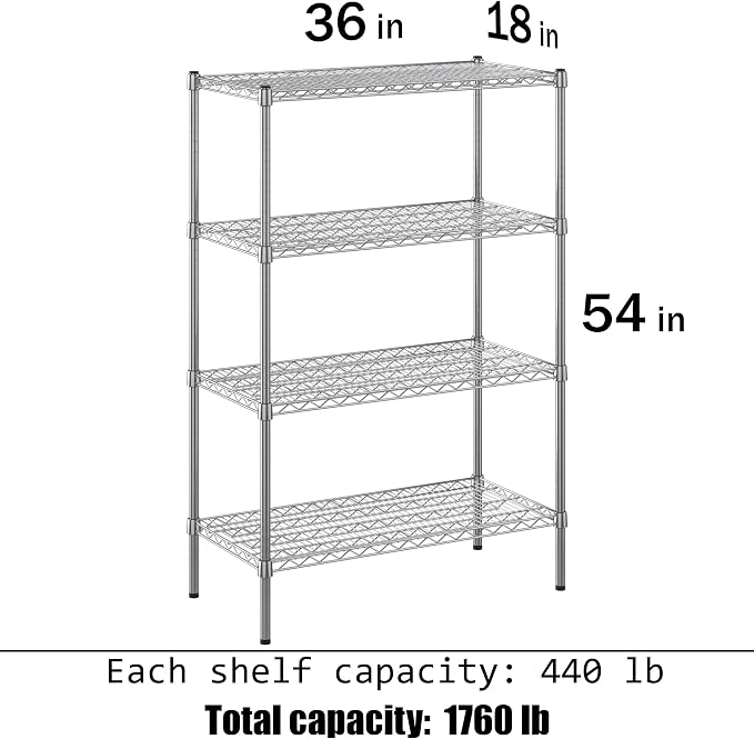 18" Deep x 36" Wide x 54" Height Wire Shelving Kit | 4-Tier | NSF Commercial - Image 3