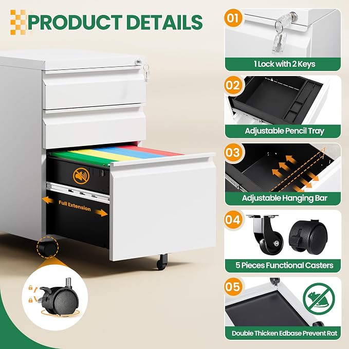 3 Drawer Mobile File Cabinet - Image 4