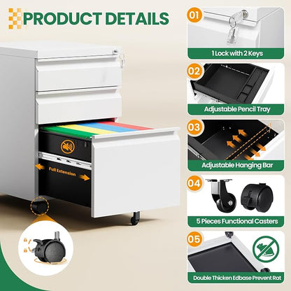 3 Drawer Mobile File Cabinet - Image 4