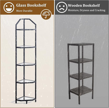 5-Tier Corner Shelf Stand, Bathroom Storage Rack Shelf, Plant Rack, Tempered - Image 7