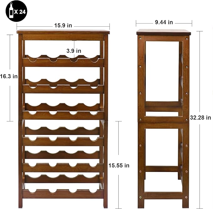 Wine Rack Free Standing Floor, 6-Tier 24 Bottles Display Wine Storage Shelves - Image 2