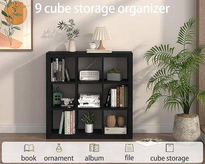 Bookshelf with Storage Bins, 9-Cube Storage Organizer Sturdy Wooden Bookcase - Image 6
