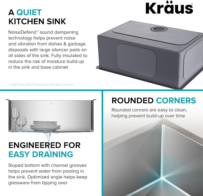 KRAUS Standart PRO 28-inch 16 Gauge Undermount Single Bowl Stainless Steel - Image 10