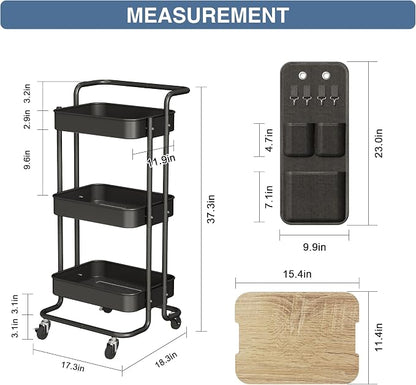 DTK 3 Tier Metal Utility Rolling Cart - Image 6