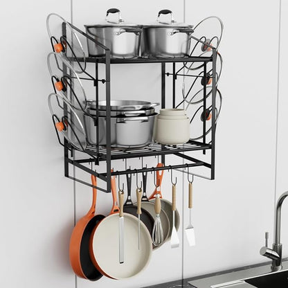 17 Inch Pot Rack Wall Mounted, 2 Tier Pots and Pans Organizer by VyGrow