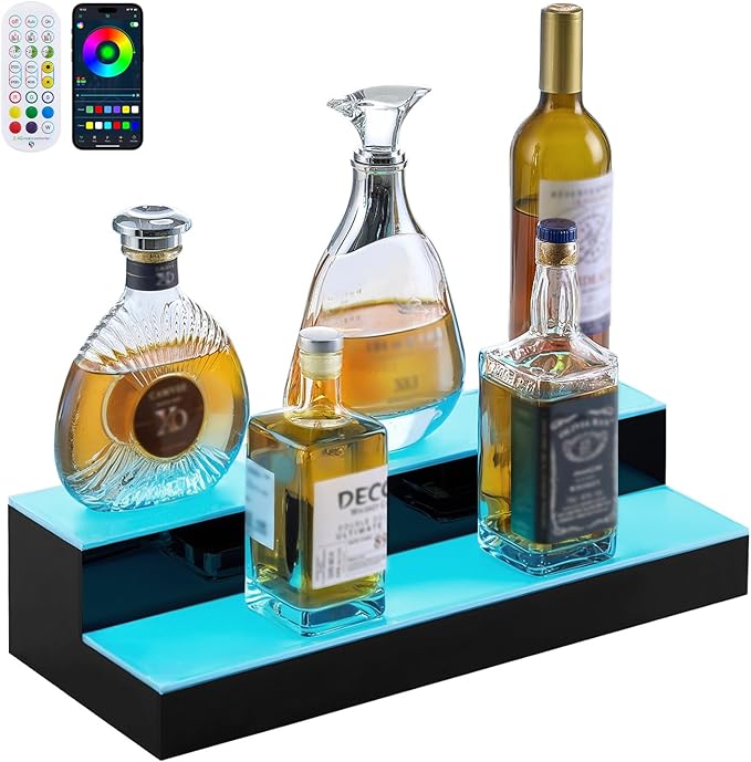 VEVOR LED Lighted Liquor Bottle Display, 2 Tiers 20 Inches Whiskey Rack by VEVOR