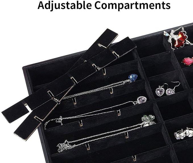 Black Velvet Stackable 24 Grid Jewelry Tray Showcase Display Organizer Holder - Image 4