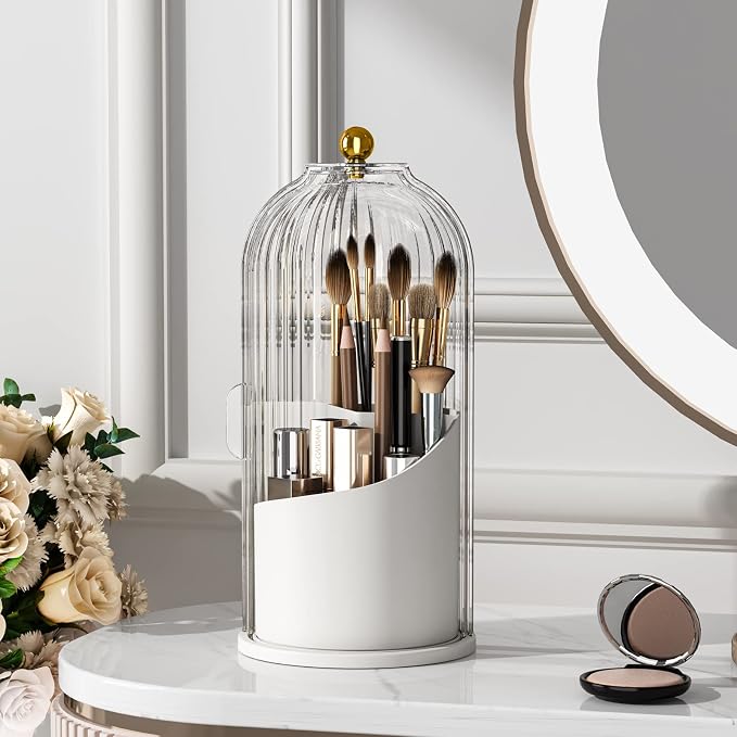 Makeup Brush Holder with Lid 360 Rotating Clear Dustproof Make Up Organizers by YOOLENS