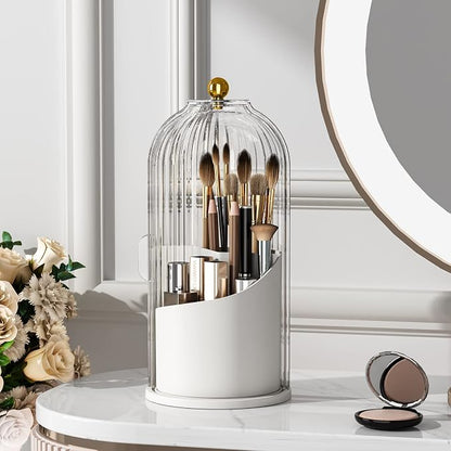 Makeup Brush Holder with Lid 360 Rotating Clear Dustproof Make Up Organizers by YOOLENS