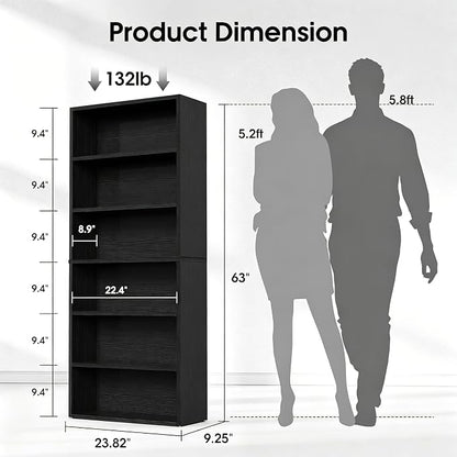 HealSmart 6 Tier Bookcase, Industrial 6 Book Shelf, 9.2" D x 23.8" W x 63" H - Image 3