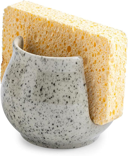 Sponge Holder for Kitchen Sink, Ceramic Dish Sponge Dish Rack Scrubby Caddy by LAUCHUH