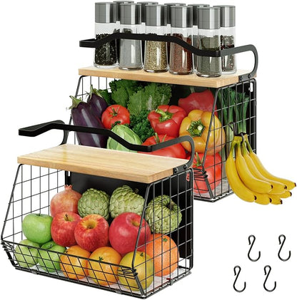 Magnetic Shelf for Fridge with Wood Lid, Fruit Potato and Onion Storage Bins by Mefirt