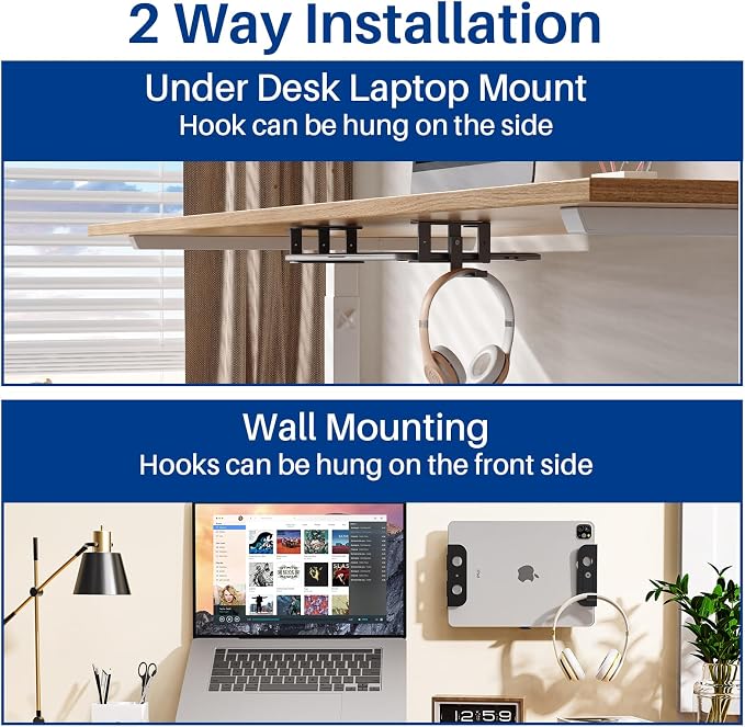 BYMECOST Under Desk Laptop Mount, Metal Under Desk Storage Holder, - Image 2