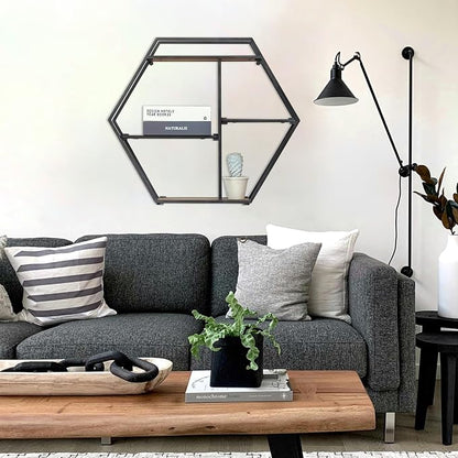 4 Tier Industrial Style Foldable Hexagon-Shaped Wall Shelves | 21" x 24" - Image 11