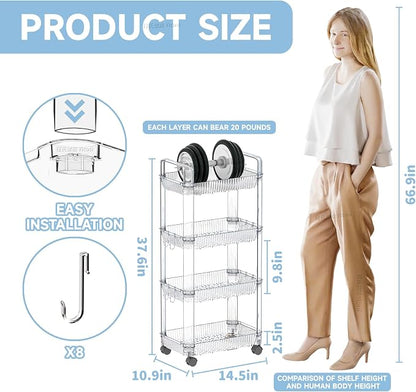 Clear 4 Tier Rolling Utility Cart - Image 2
