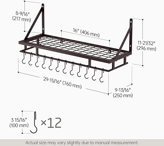 KES 30-Inch Oiled Bronze Pot Rack, Wall Mounted Hanging Pot and Pan Organizer - Image 6