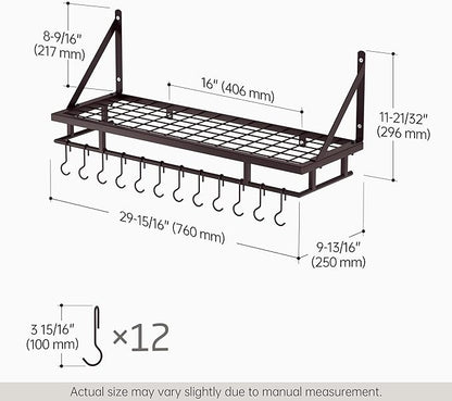 KES 30-Inch Oiled Bronze Pot Rack, Wall Mounted Hanging Pot and Pan Organizer - Image 6
