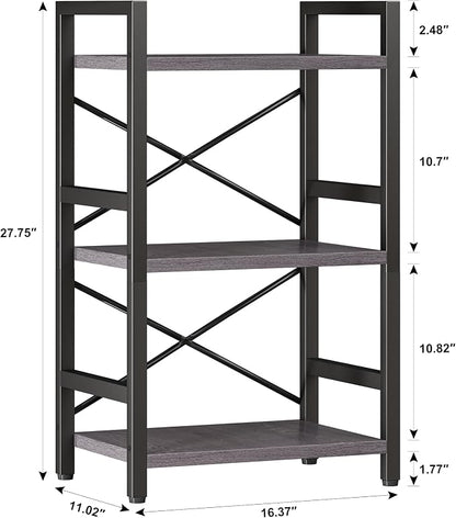 Homeiju Bookshelf, 3 Tier Industrial Bookcase, Metal Small Bookcase, Rustic - Image 3