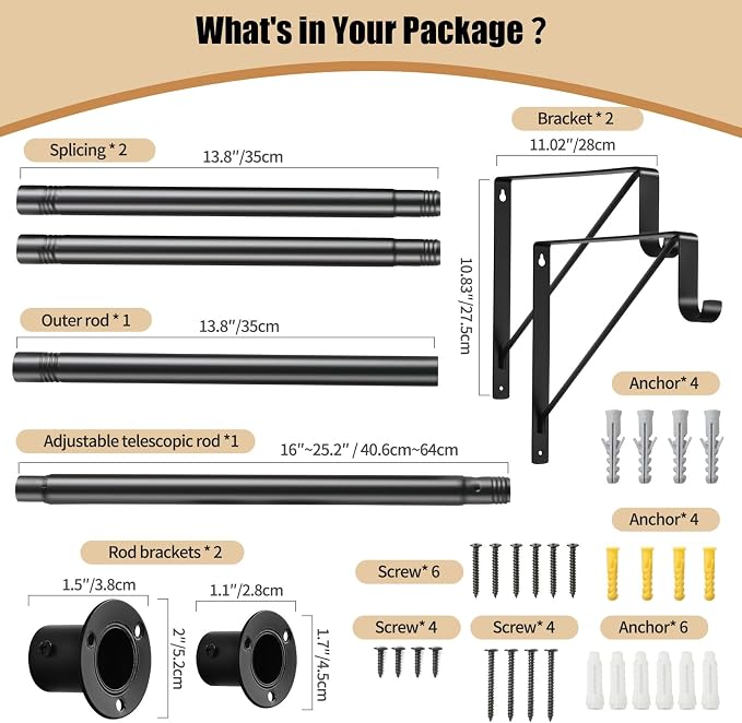Closet Rod, 16 to 63 Inch Closet Rods Heavy Duty Adjustable Wardrobe Poles - Image 7