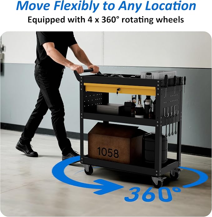 3 Tier Heavy Duty Rolling Tool Cart on Wheels - Image 6