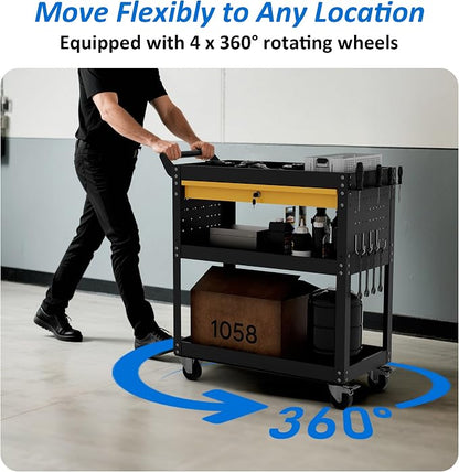 3 Tier Heavy Duty Rolling Tool Cart on Wheels - Image 6