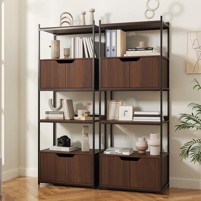 Bookcase with 4 Doors, 6 Tier Open Bookshelf - Image 5