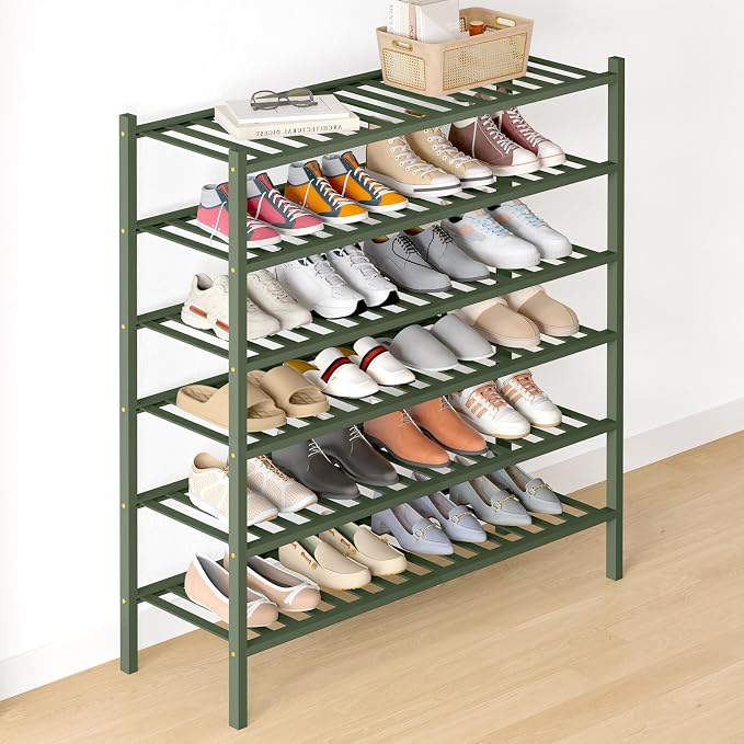 Smiry Bamboo Shoe Rack for Closet, 6 Tier Long Wooden Stackable Shoe Organizer by Smiry