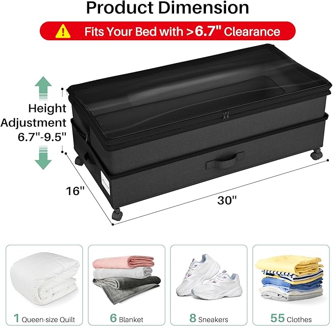 Kitstorack 4 Pack Height-adjustable Under Bed Storage - Image 2