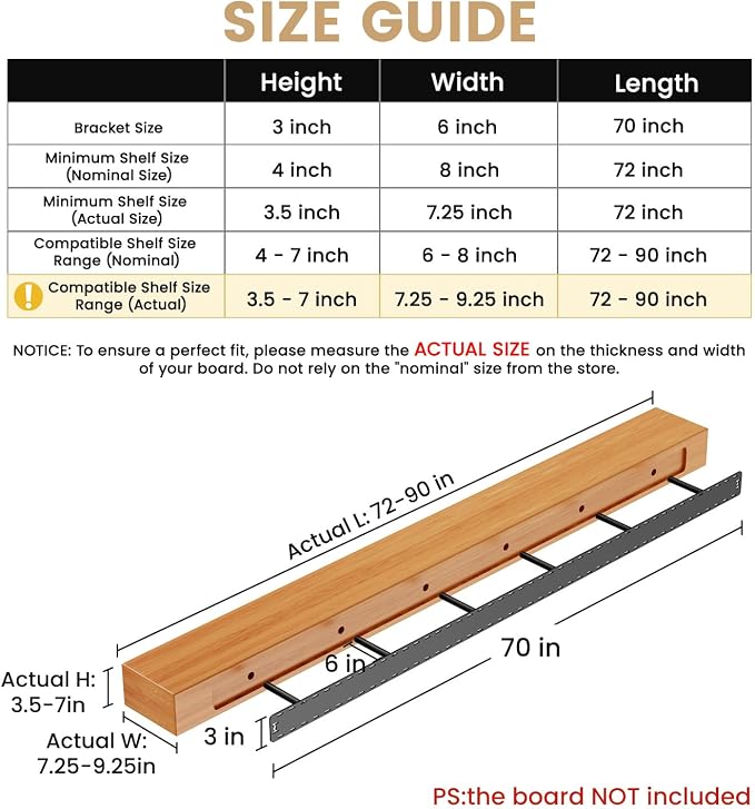 1 Pack Large Shelf Brackets Long Floating Shelf Bracket Invisible Floating - Image 2