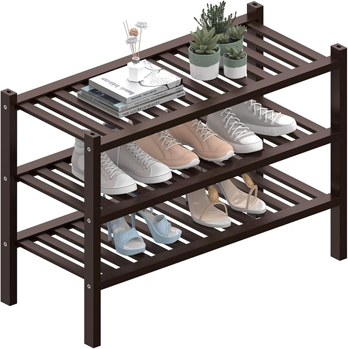 3 Tier Bamboo Shoe Rack for Closet Free Standing Wood Shoe Shelf for Entryway by ROMGUAR+CRAFT