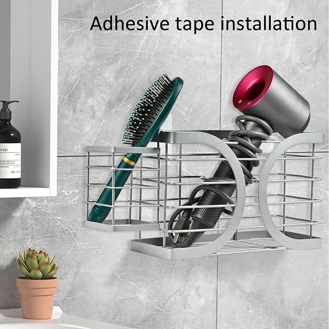 Elegant Light Gray Wall Mounted Hair Dryer Holder - Image 3