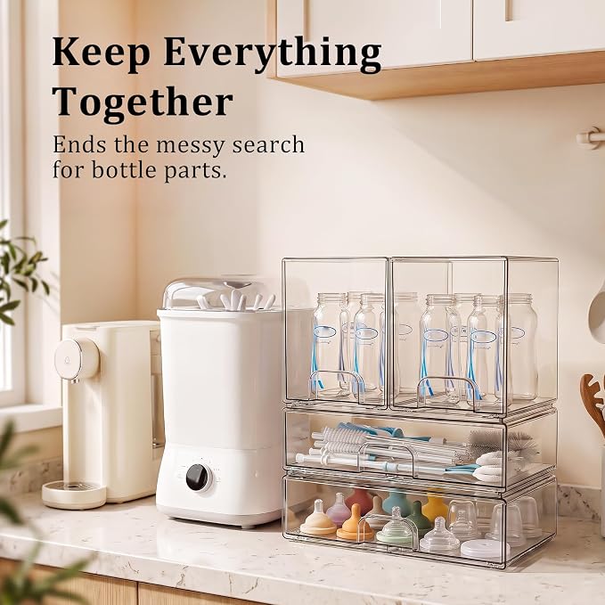 Clear Stackable Storage Drawers: Baby Bottle Storage Organizer, Acrylic Bottles - Image 3